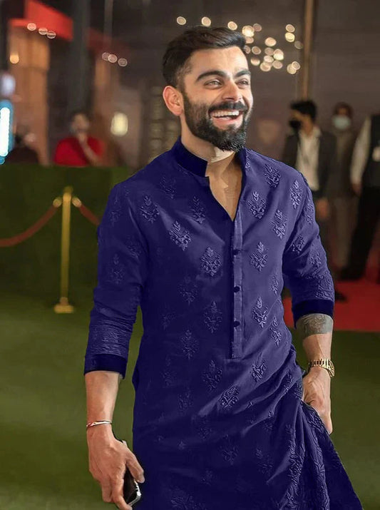 Virat Kohli's Embroidered Blue Wedding Kurta