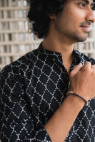 Black Printed Long Kurta For Men's