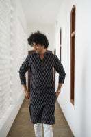 Black Printed Long Kurta For Men's