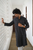 Black Printed Long Kurta For Men's