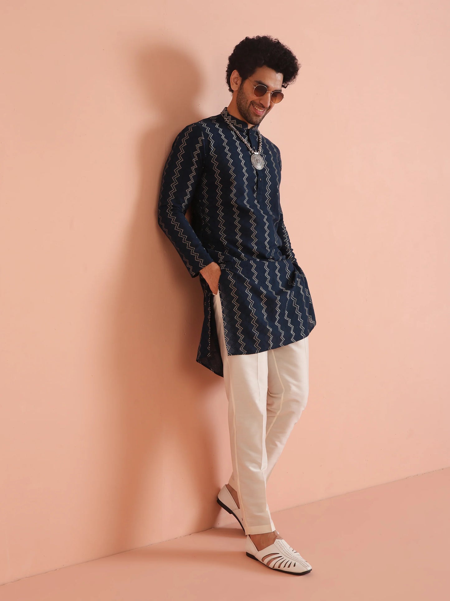 Men Navy Blue Kurta For Wedding