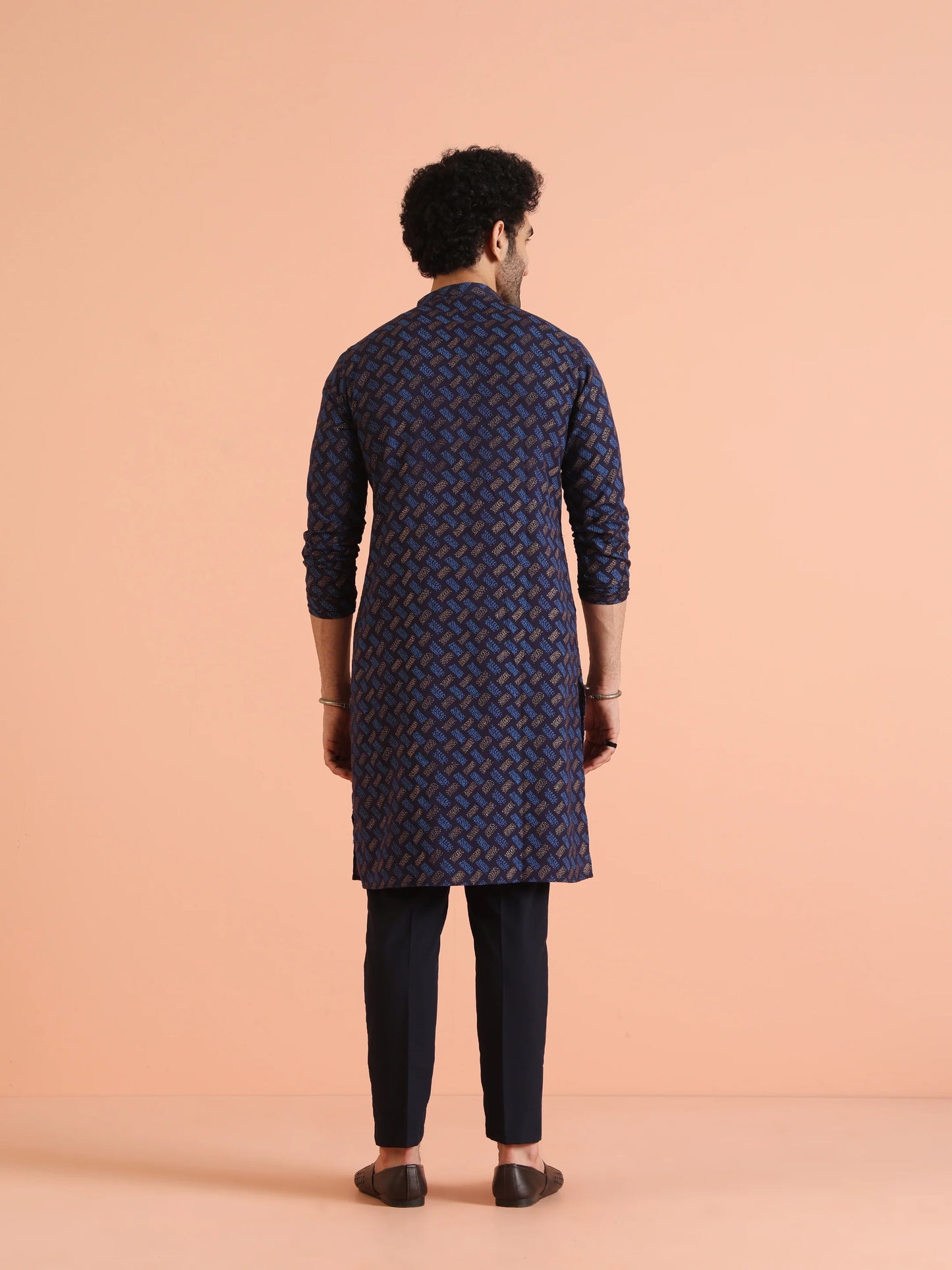 Men Navy Blue Printed Abstract Kurta