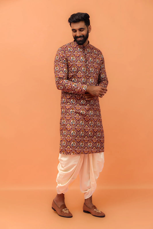 Men's Patola Printed Wedding Kurta