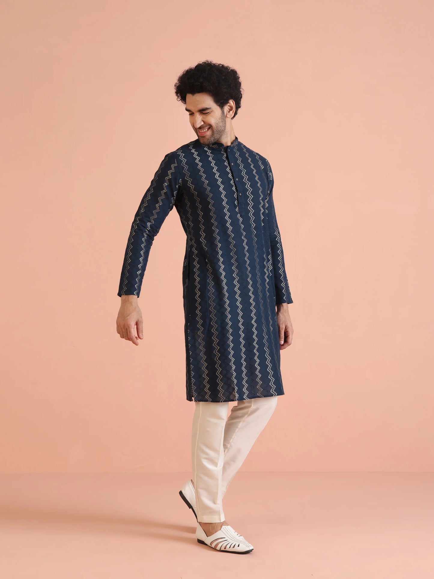 Men Navy Blue Kurta For Wedding