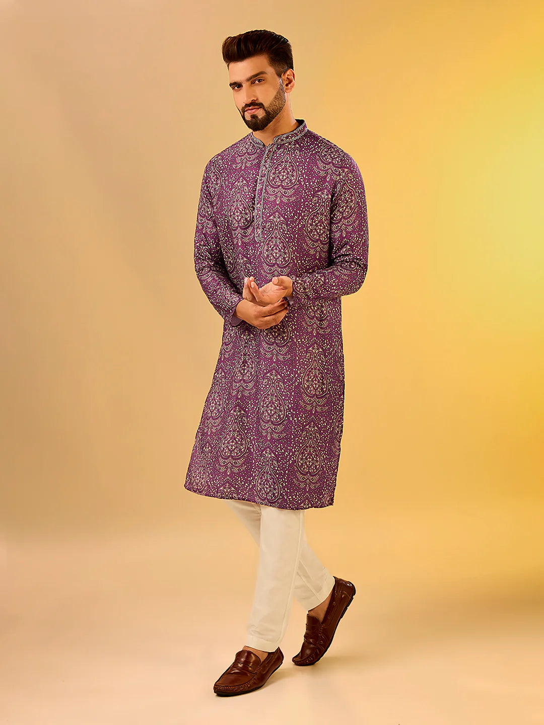 Men Burgundy Printed Kurta