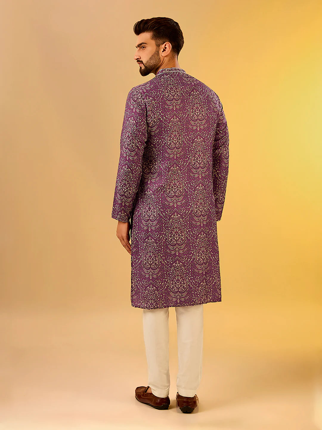 Men Burgundy Printed Kurta