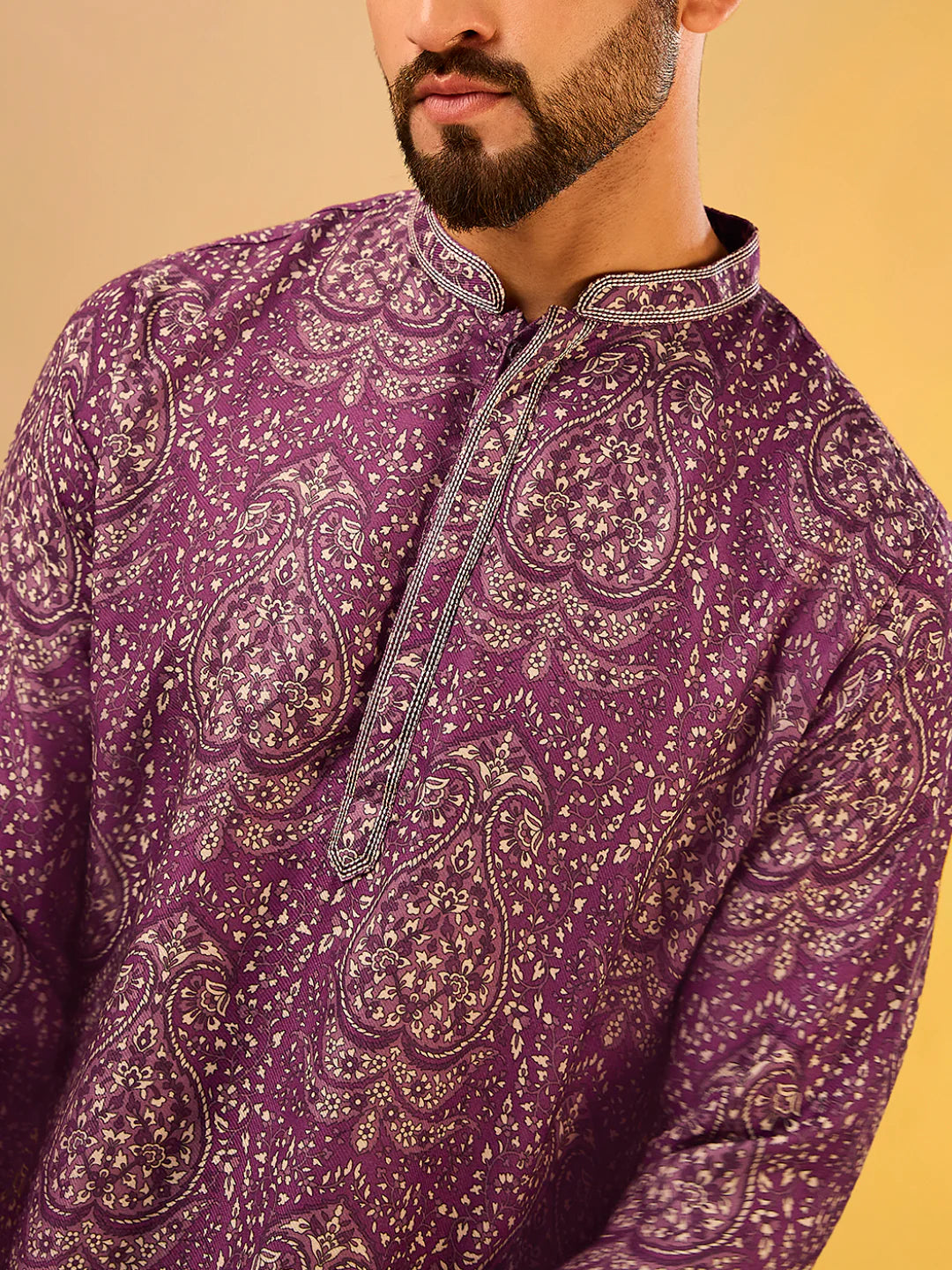 Men Burgundy Printed Kurta