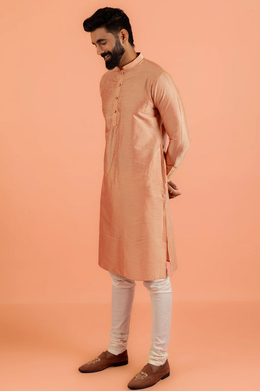 Men Coral Plain Kurta