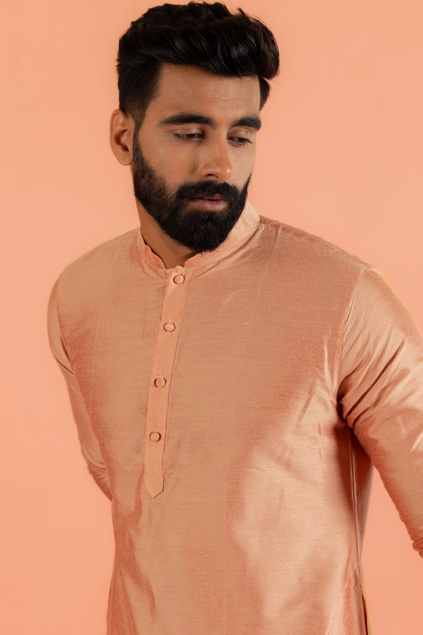 Men Coral Plain Kurta