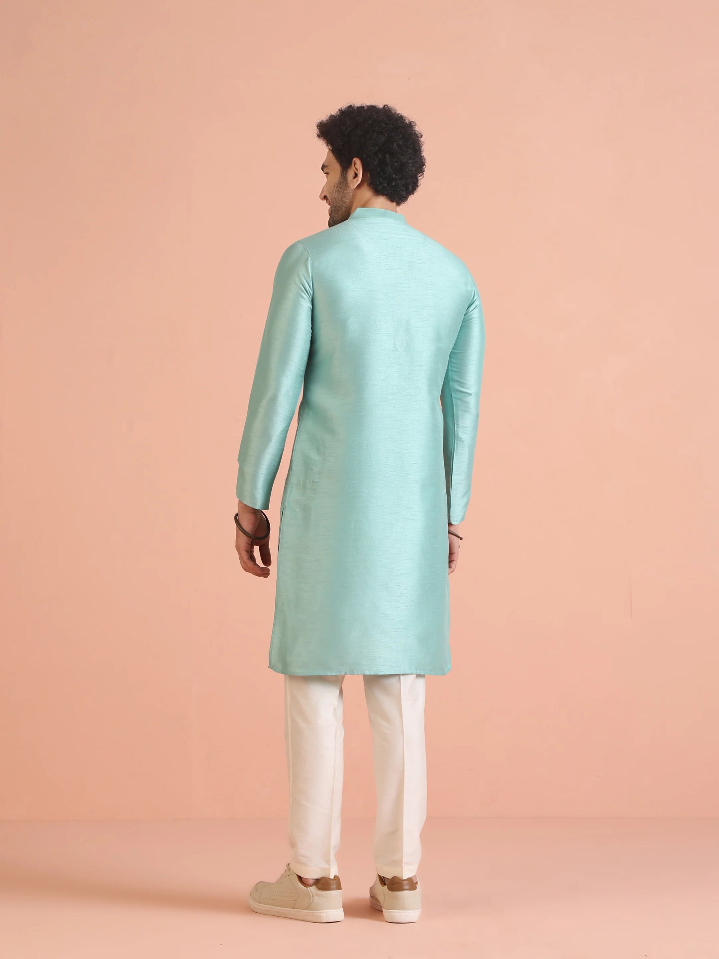 Men Green Plain Kurta