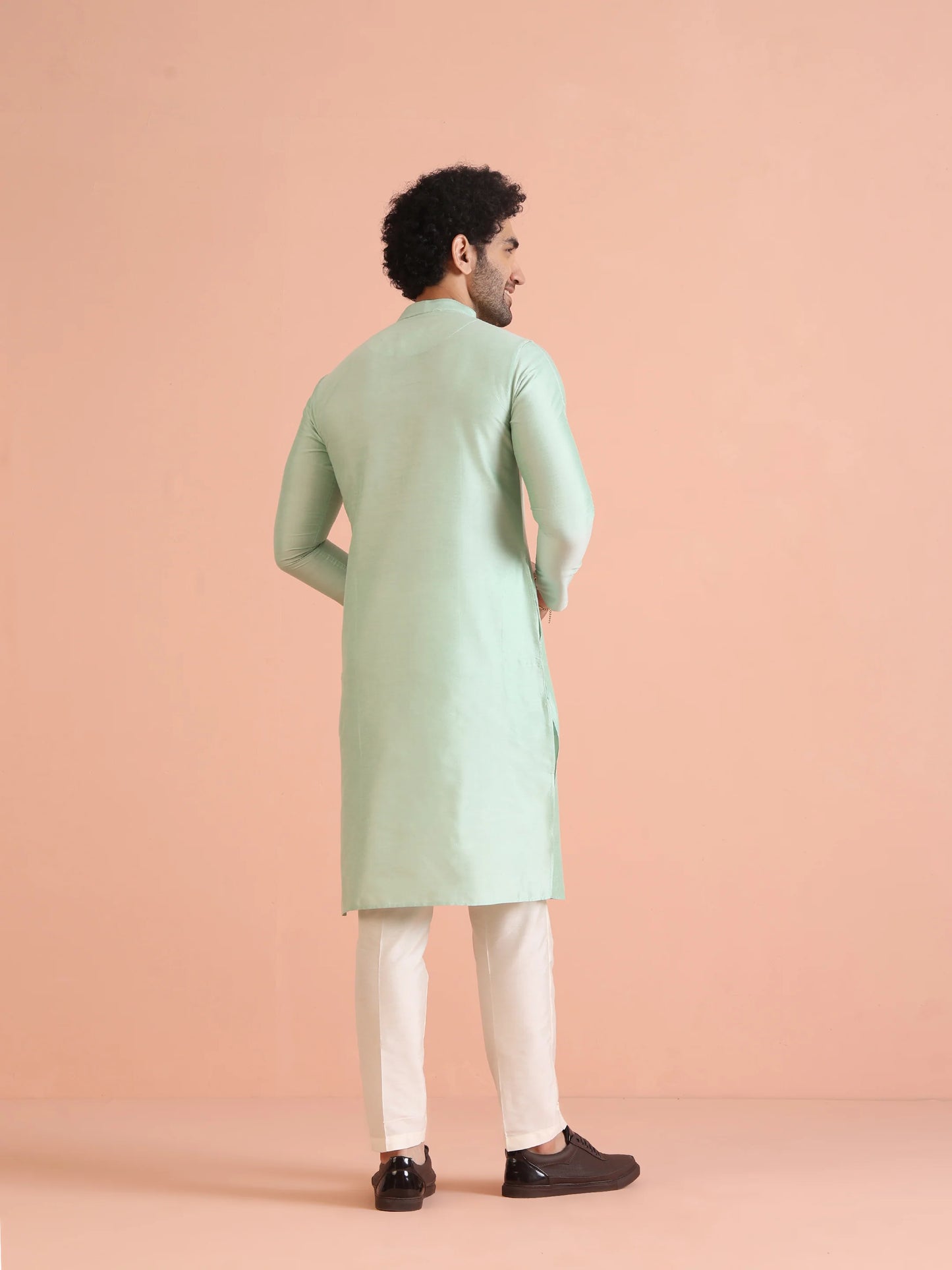 Men Green Plain Kurta