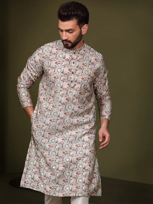 Men Multi Color Printed Kurta For Wedding Season