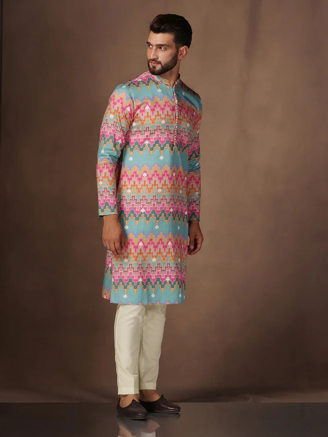 Men Multi Color Haldi Kurta.