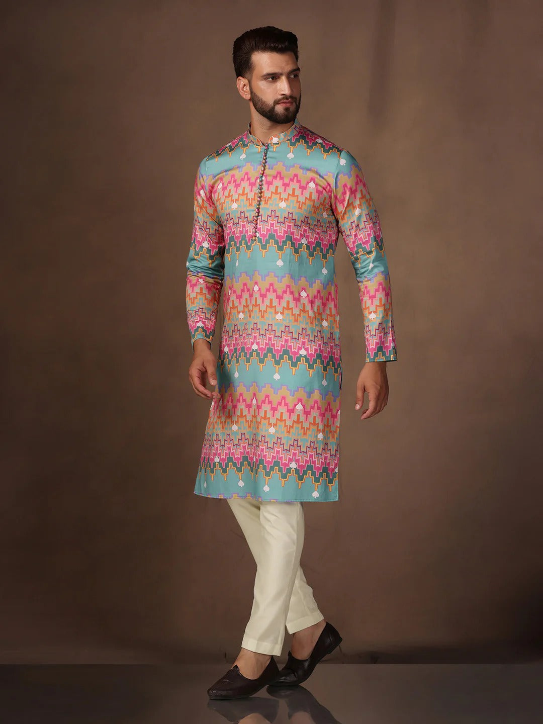 Men Multi Color Haldi Kurta.