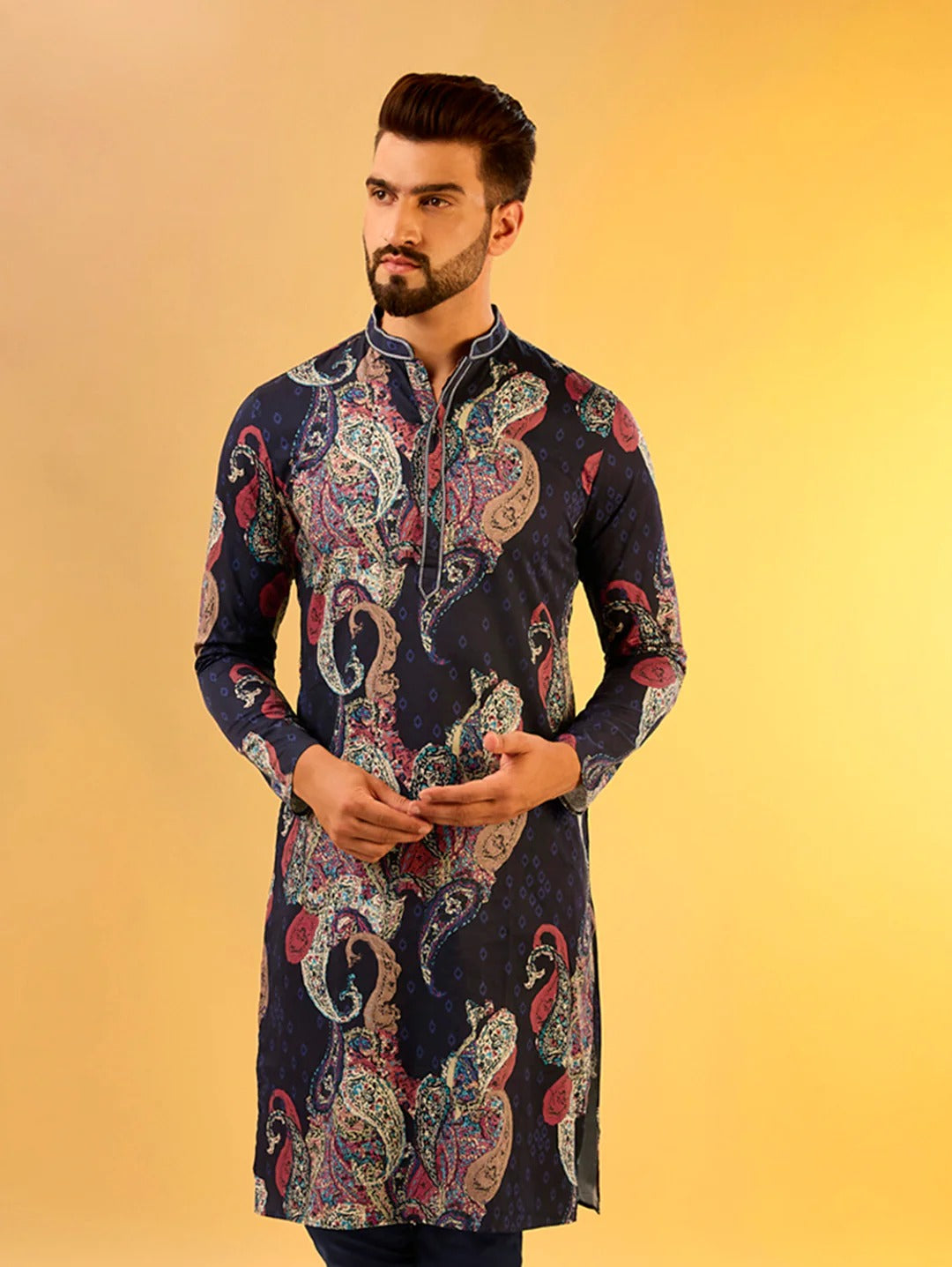 Men Black Printed Party Wear Kurta