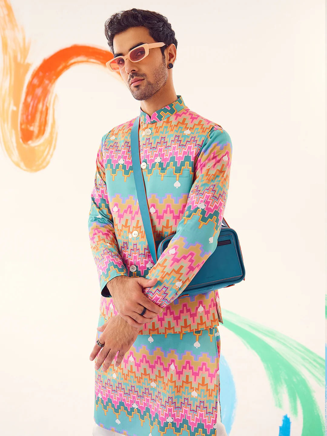 Men Multi Color Haldi Kurta.