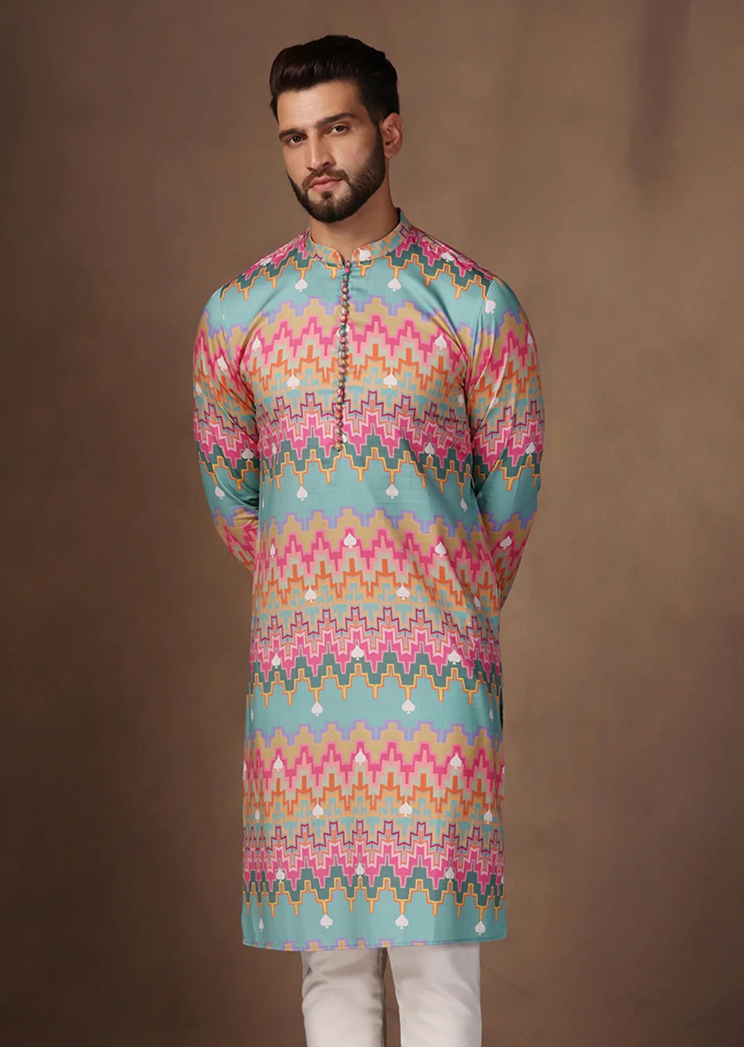 Men Multi Color Haldi Kurta.