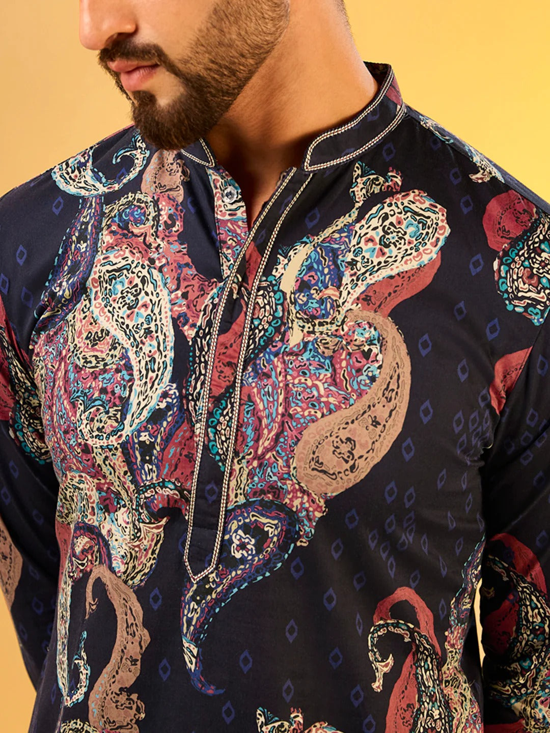 Men Black Printed Party Wear Kurta