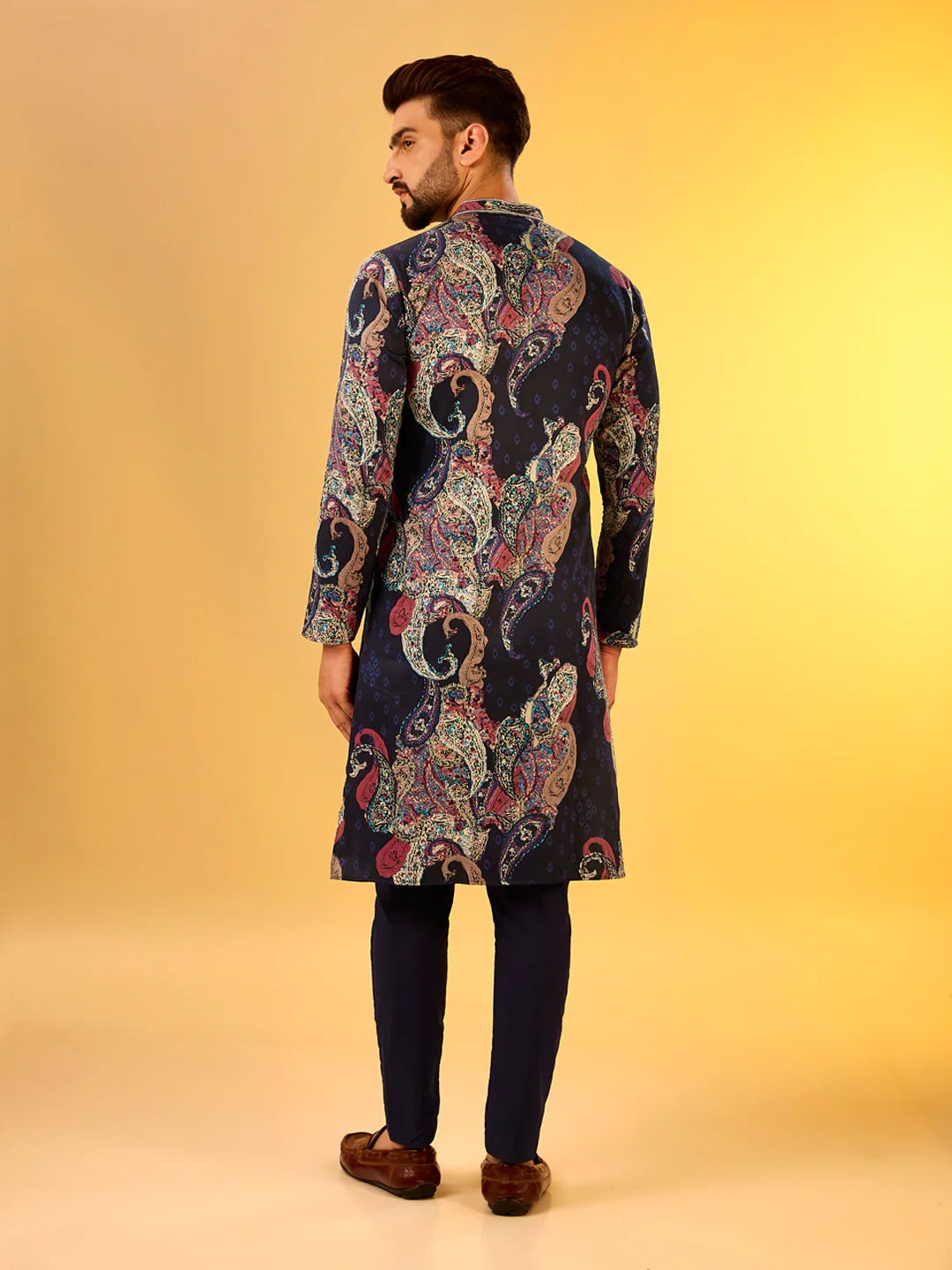 Men Black Printed Party Wear Kurta