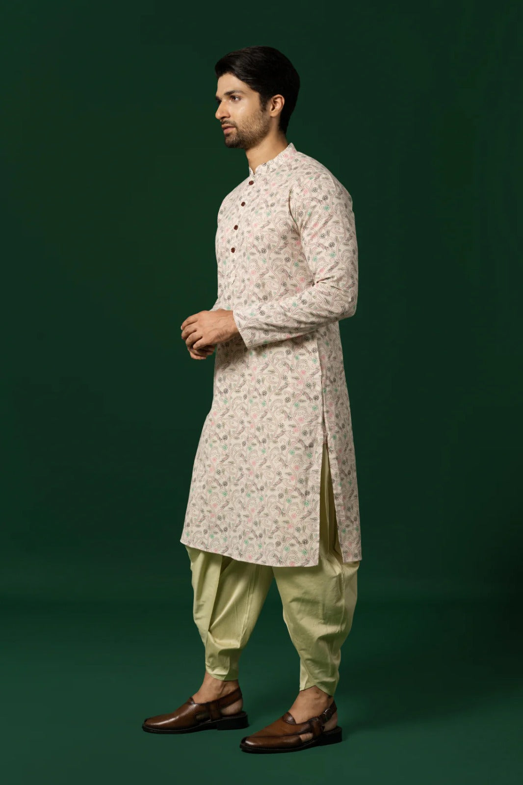 Men's White Printed Kurta For Wedding