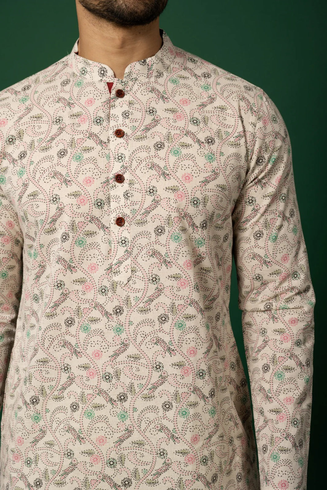 Men's White Printed Kurta For Wedding