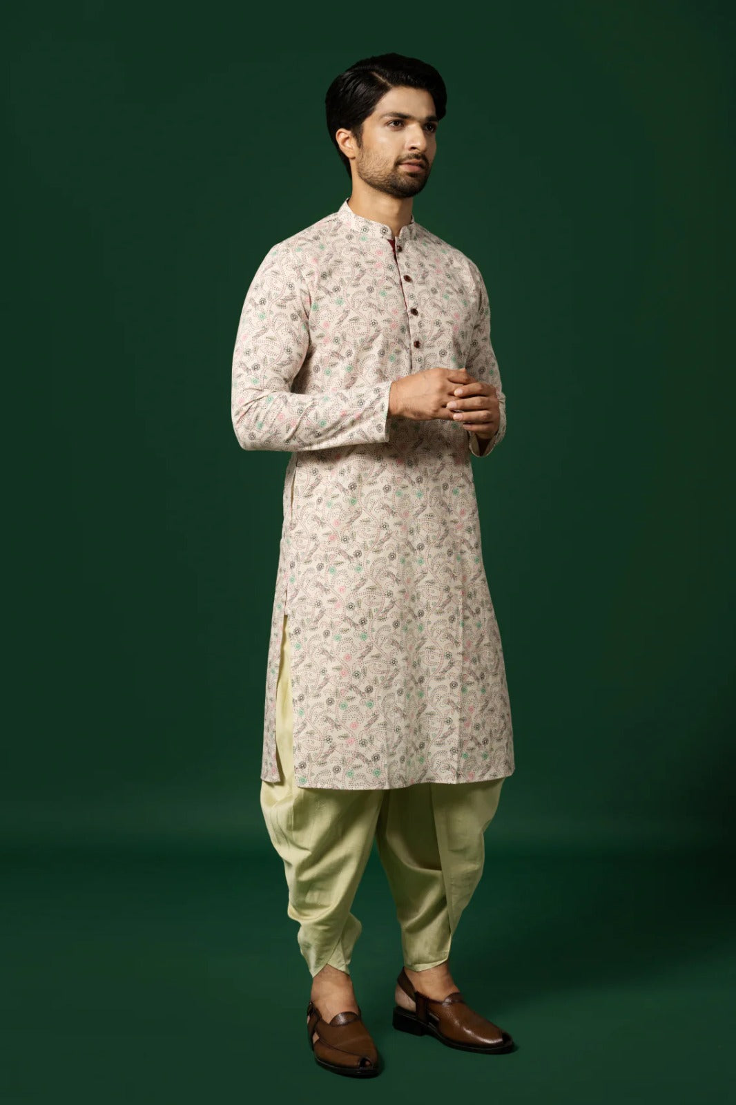 Men's White Printed Kurta For Wedding