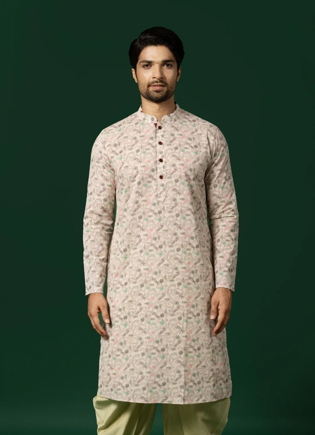 Men's White Printed Kurta For Wedding