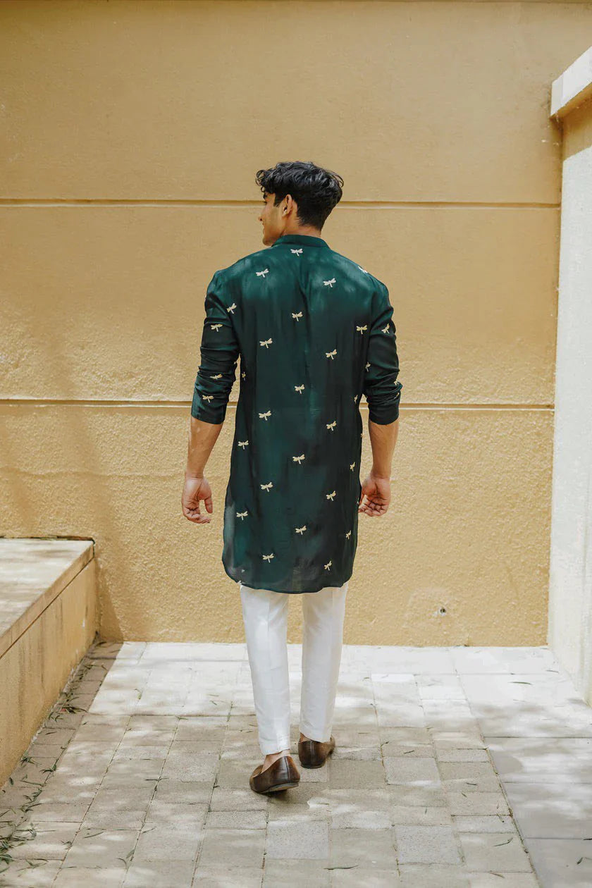 Dragonfly Embroidery Worked Wedding Kurta