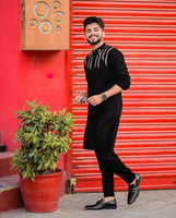 Black Leaf Embroidery Black Party Wear Kurta