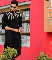 Black Leaf Embroidery Black Party Wear Kurta